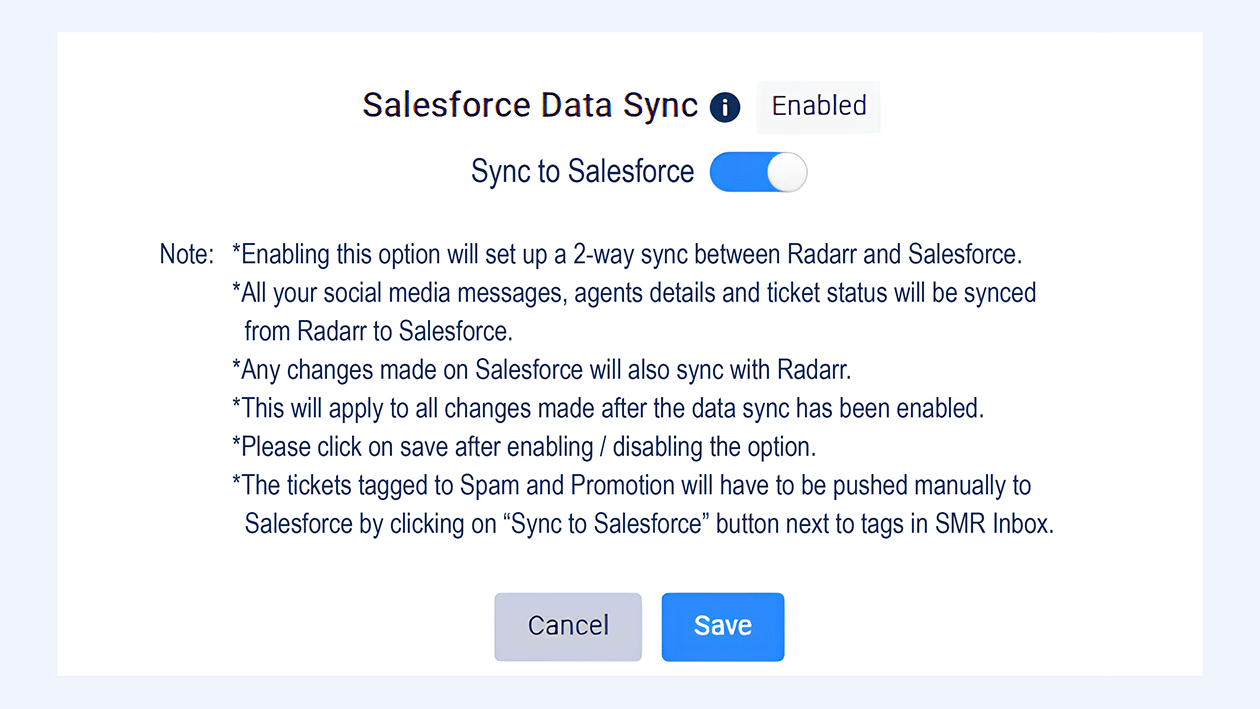 Radarr, salesforce data sync, social media, customer experience, cx